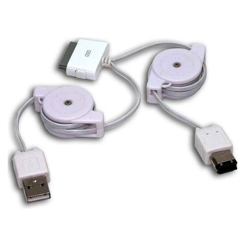 CABLE IPOD IPHONE DUAL USB2 / FIREWIRE RETRACTIL